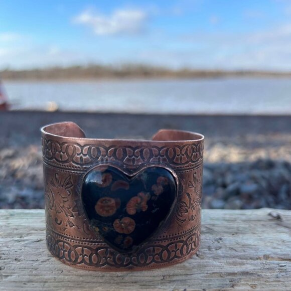Copper and Peanut Obsidian Cuff Bracelet - Picture 1 of 5